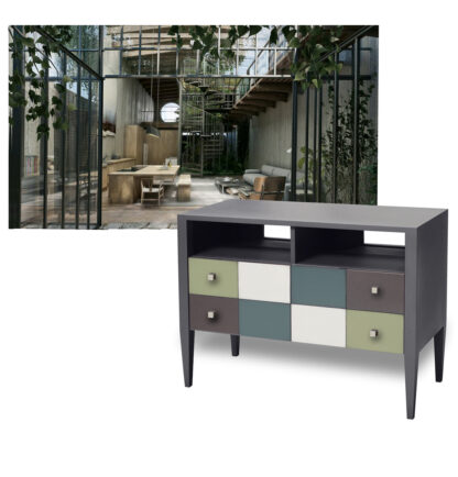 Meuble TV haut avec 2 tiroirs et 2 niches