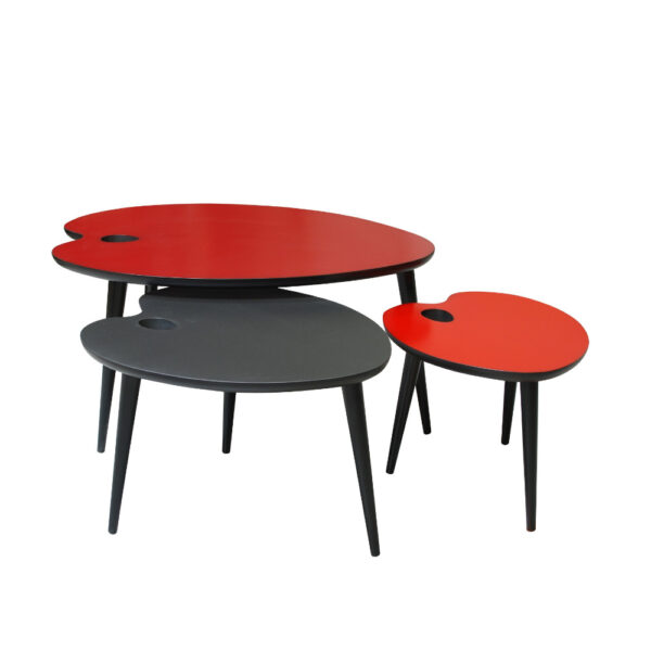 Pieds et dessous : Noir Plateaux : Rouge Écarlate - Coquelicot - Noir Sablé